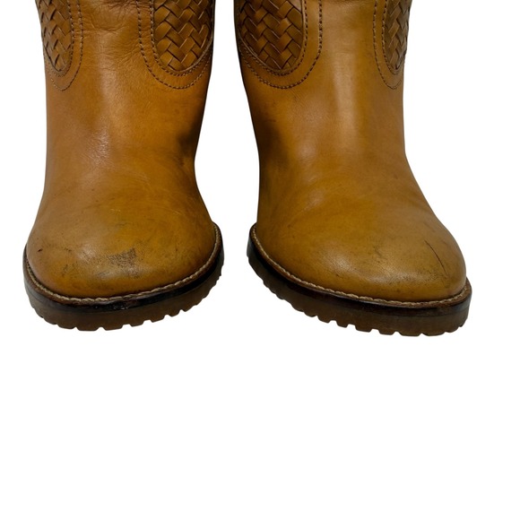 Cole Haan Woven Leather Tall Boots Womens 8.5 Block Heel Lug Sole Camel Tan - Picture 5 of 12